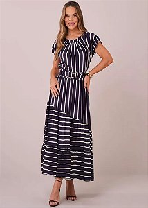 Vestido Silvia Midi Listrado Azul Tatá Martello