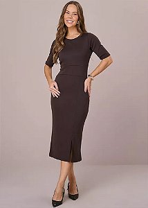 Vestido Lana Justo Midi Marrom Tatá Martello