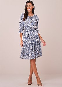 Vestido Maria Evasê Estampado Azul Tatá Martello