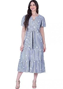 Vestido Lúcia Midi Listrado Preto Hapuk