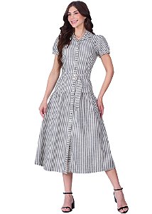 Vestido Catheleia Listrado Preto Hapuk