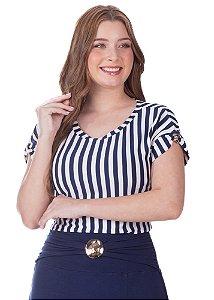 Blusa Maria Listrada Azul Hapuk