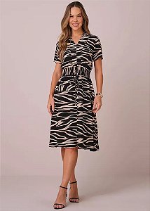 Vestido Aline Evasê Estampado Preto Tatá Martello