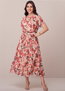 Vestido Daiane Crepe Estampado Bege Tatá Martello