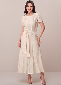 Vestido Tereza Tecido Bordado Bege Tatá Martello
