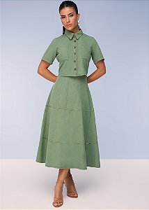 Saia Godê de Sarja Leve Verde Titanium