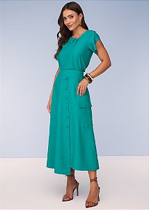 Saia Evasê Alfaiataria de Viscose Verde Titanium