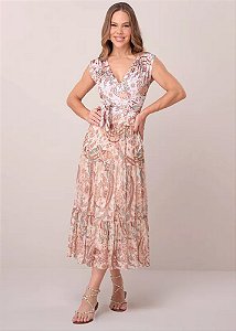 Saia Yasmin Midi Estampada Bege Tatá Martello