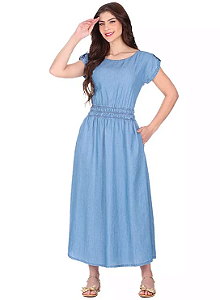 Vestido Jady Acinturado Azul Claro Jeans Hapuk