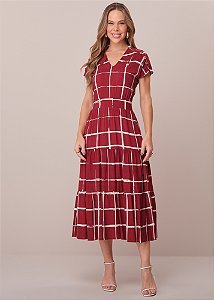 Vestido Thais Midi Estampado Vermelho Tatá Martello