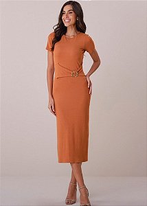 Vestido Rosangela Malha Marrom Tatá Martello