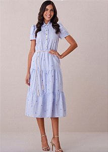Vestido Renata Evasê Listrado Azul Tatá Martello