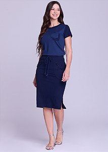 Saia Samia Justa Malha Azul Noite Hapuk