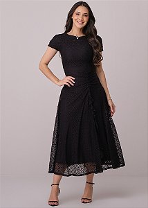 Vestido Taila Midi Evasê Preto Tatá Martello