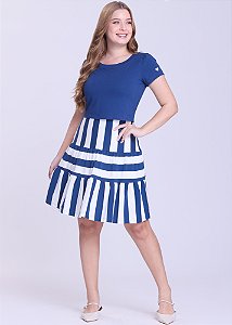 Vestido Vitória Malha Listrado Azul Hapuk