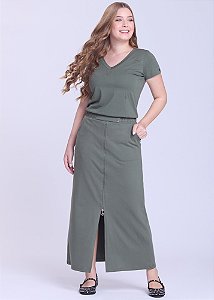 Saia Cloé Zíper Frontal Verde Militar Hapuk