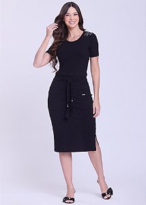 Saia Fernanda Malha Canelada Preta Hapuk