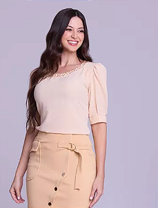 Blusa Diná com Bordado Bege Hapuk