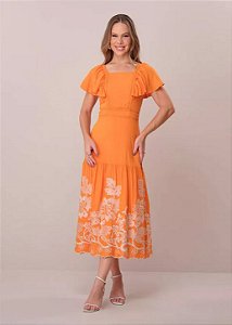 Vestido Renata Midi Evasê Laranja Tatá Martello