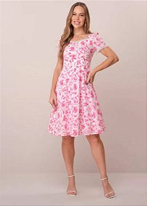 Vestido Samela Evasê Estampado Rosa Tatá Martello