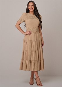 Vestido Ananda Midi Bege Tatá Martello