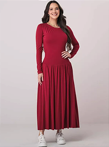 Vestido Josy Manga Longa com Franzidos Marsala Tatá Martello