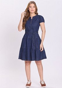 Vestido Flora Evasê Jeans Escuro Hapuk