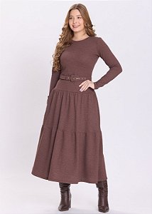 Vestido Latifa Manga Longa Marrom Hapuk