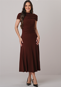 Vestido Tainara Gola Alta Marrom Tatá Martello