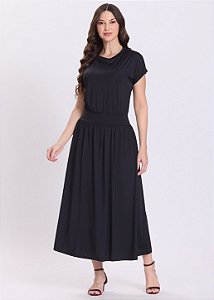 Vestido Iracy com Franzidos Preto Hapuk