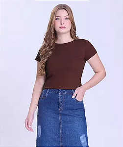 Blusa Carol Manga Curta Marrom Hapuk