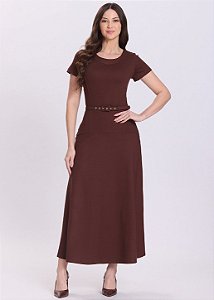 Vestido Milena com Cinto Marrom Hapuk