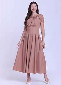 Vestido Andreia com Pregas Marrom Hapuk