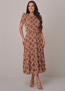 Vestido Analia Evasê Marrom Tatá Martello