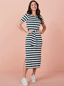 Vestido Adriana Malha Listrado Verde Tatá Martello