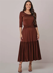 Vestido Bela com Babado Marrom Tatá Martello