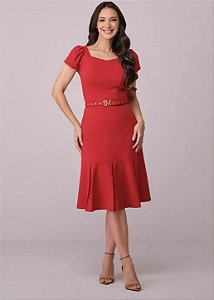 Vestido Louise com Cinto Vermelho Tatá Martello