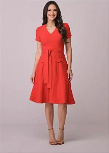 Vestido Eloise com Pespontos Vermelho Tatá Martello