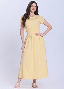 Vestido com Manga Elizangela em Malha Amarelo Hapuk