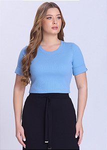 Blusa Manga Curta Feminina Luzinete em Malha Azul Hapuk