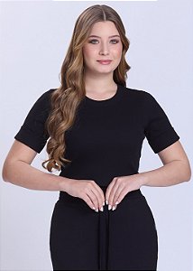 Blusa Manga Curta Feminina Luzinete em Malha Preta Hapuk