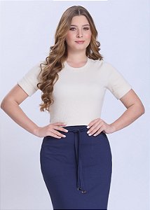 Blusa Manga Curta Feminina Luzinete em Malha Bege Hapuk