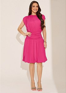 Vestido Manga Curta Renata com Franzidos Pink Tatá Martello