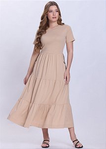 Vestido Midi Serena Evasê Malha Bege Hapuk