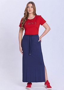 Saia Longa Flora em Moletinho Azul Hapuk