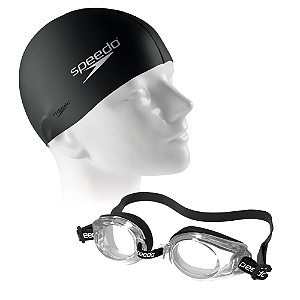 Kit natação Speedo Óculos Classic + Touca Lisa Preto