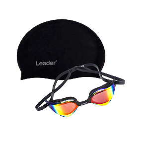 Kit natação Leader Óculos Winner+Touca Preto