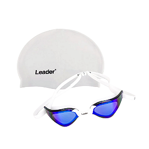 Kit Natação Leader Óculos winner + touca lisa Branco