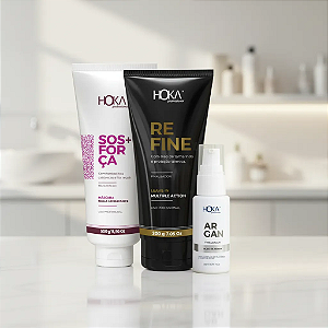 Máscara Sos + Força Hidratante 500g + Leave-in Refine 200g + Óleo De Argan 30ml Hoka