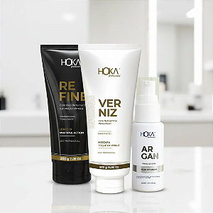 Máscara Toque De Verniz 470g + Leave-in Refine Multiple Action 200g + Óleo De Argan 30ml Hoka